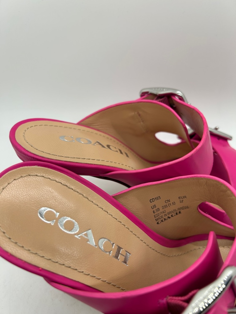 COACH Bright Pink Leather Double-Buckle Slide Stiletto Heels Shoes *Size 6.5* 🌸🌸 - Picture 9 of 9